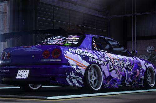 [Itasha] URAS-SKYLINE ER34 "Genshin Impact" shogun raiden paintjob